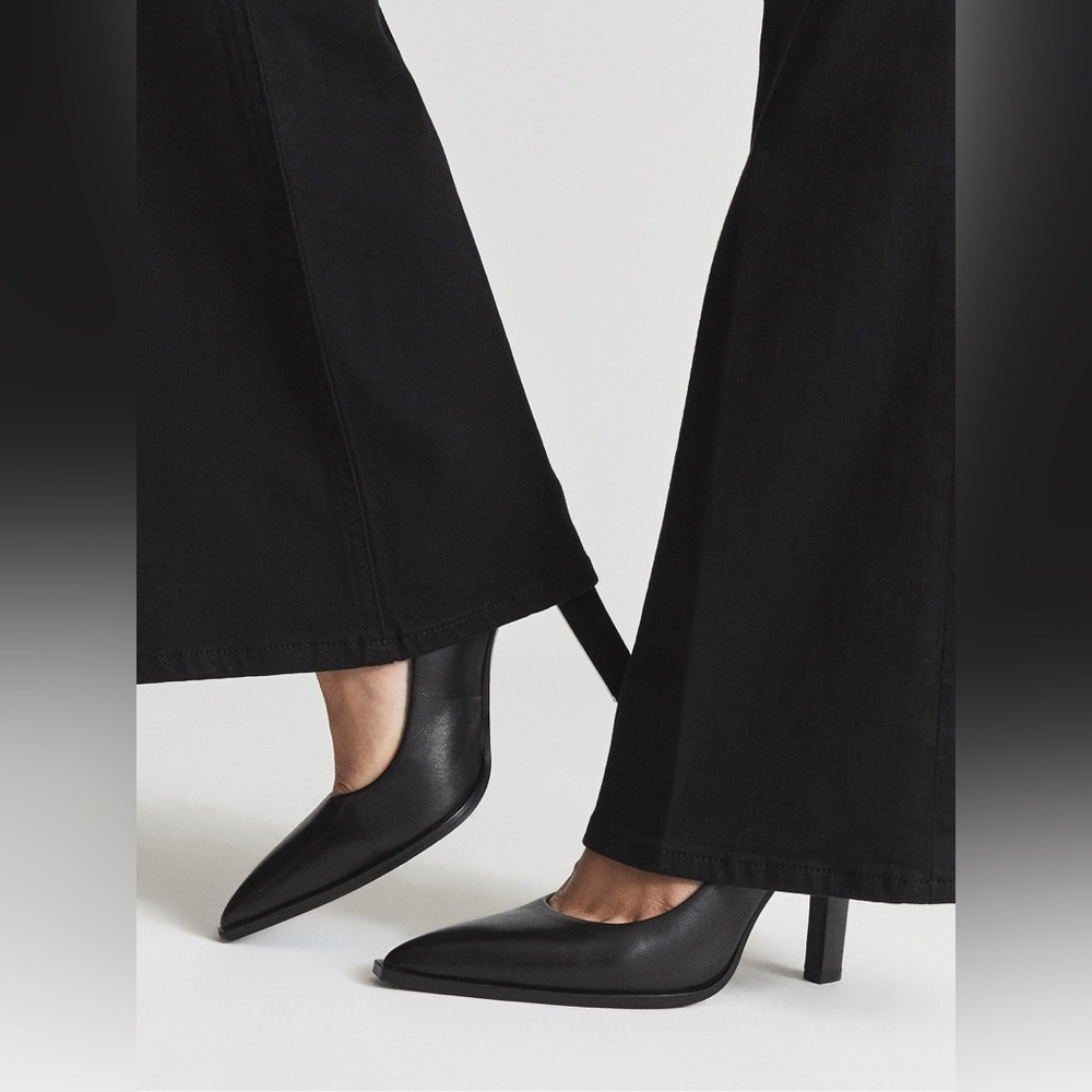 Reiss Black Pointed Toe Leather Heels